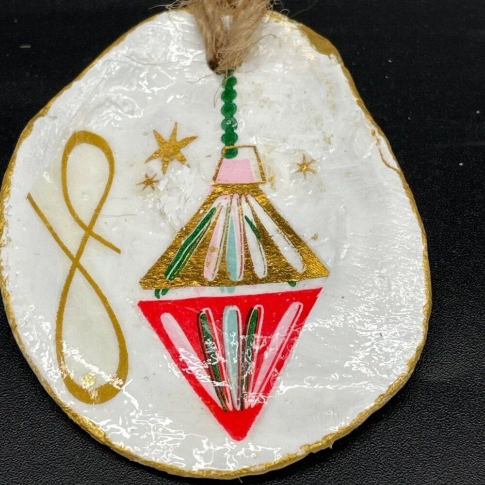 Decoupage Oyster Shell Ornament Decoupage Trinket Dish FESTIVE LANTERN